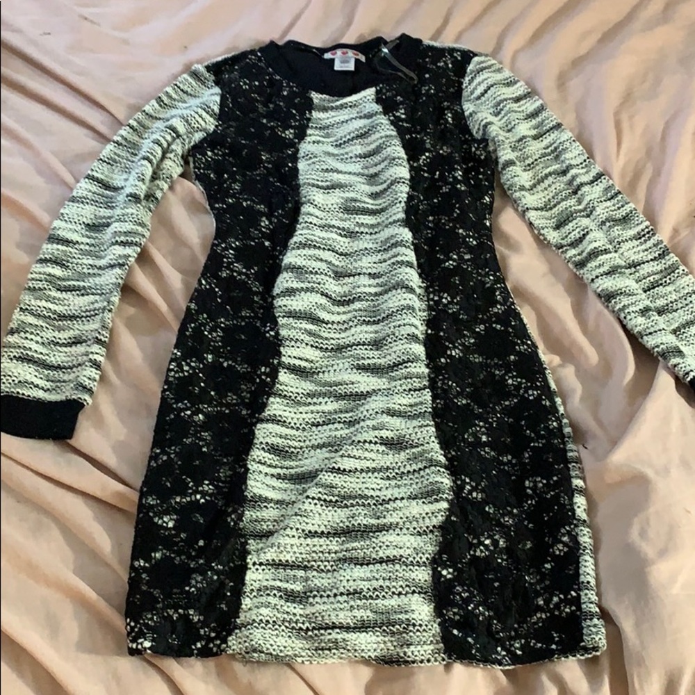Long sleeve, Sweater and Lace, mini party dress
